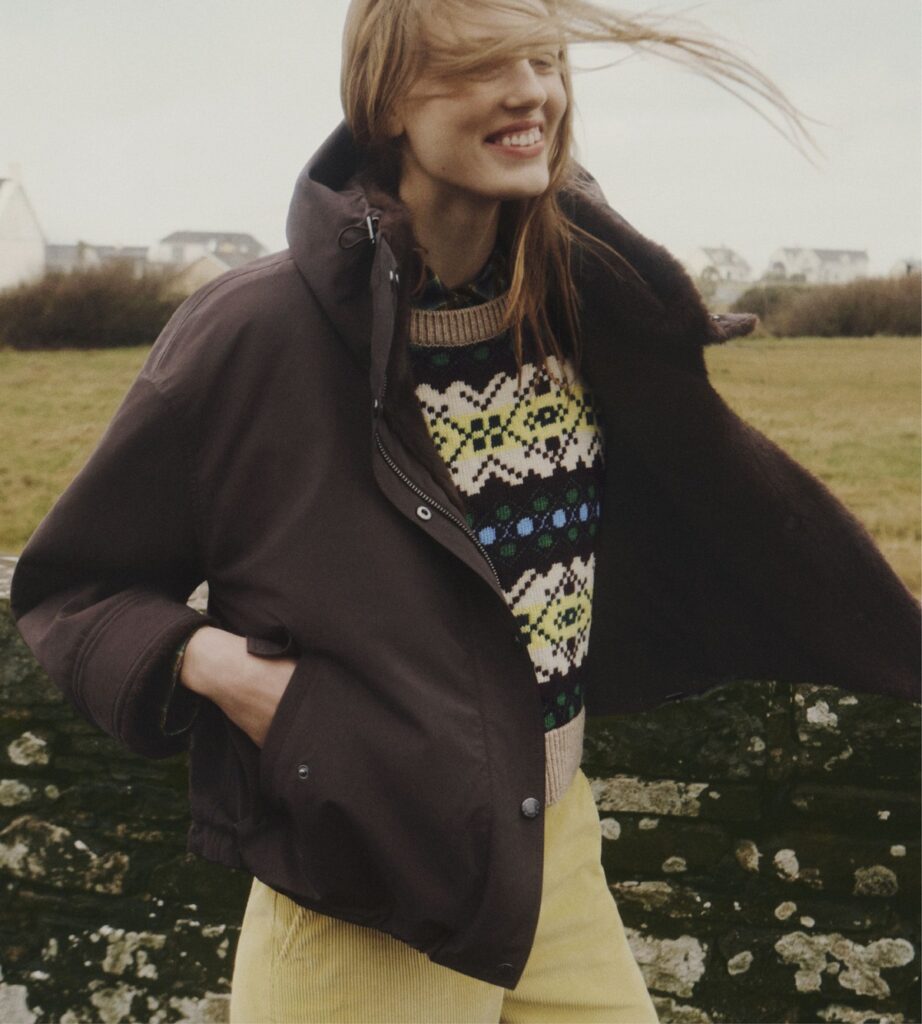 Parka marrone e maglione argyle Weekend Max Mara autunno inverno 2026