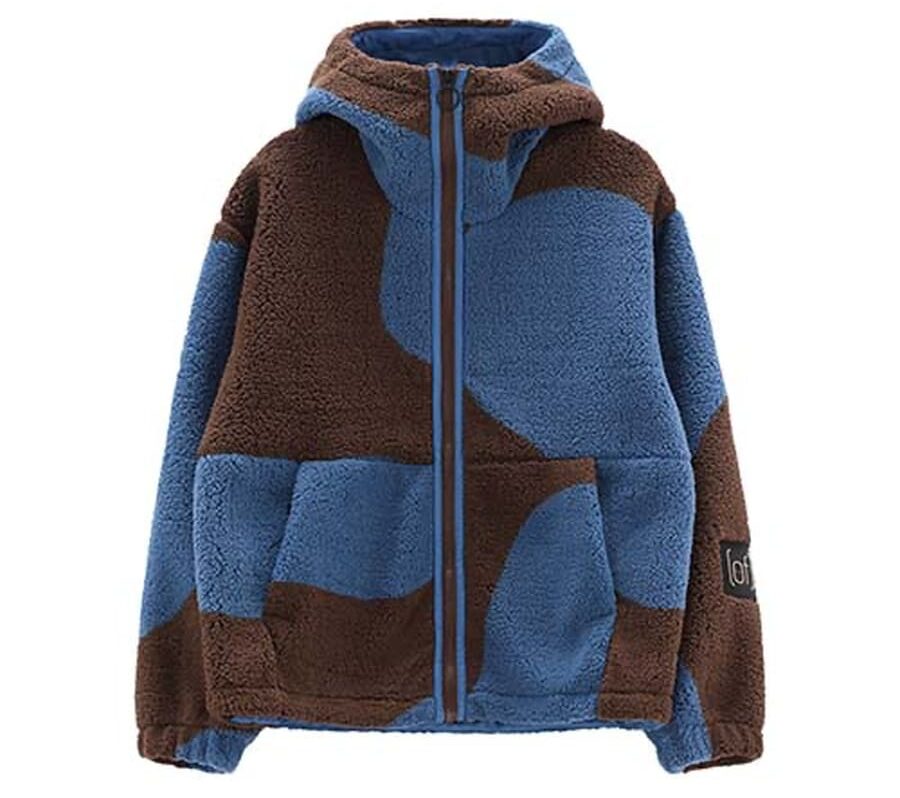 Giacca in pile donna CMP Moving Highloft blu e marrone, con cappuccio, zip integrale e tasche frontali.