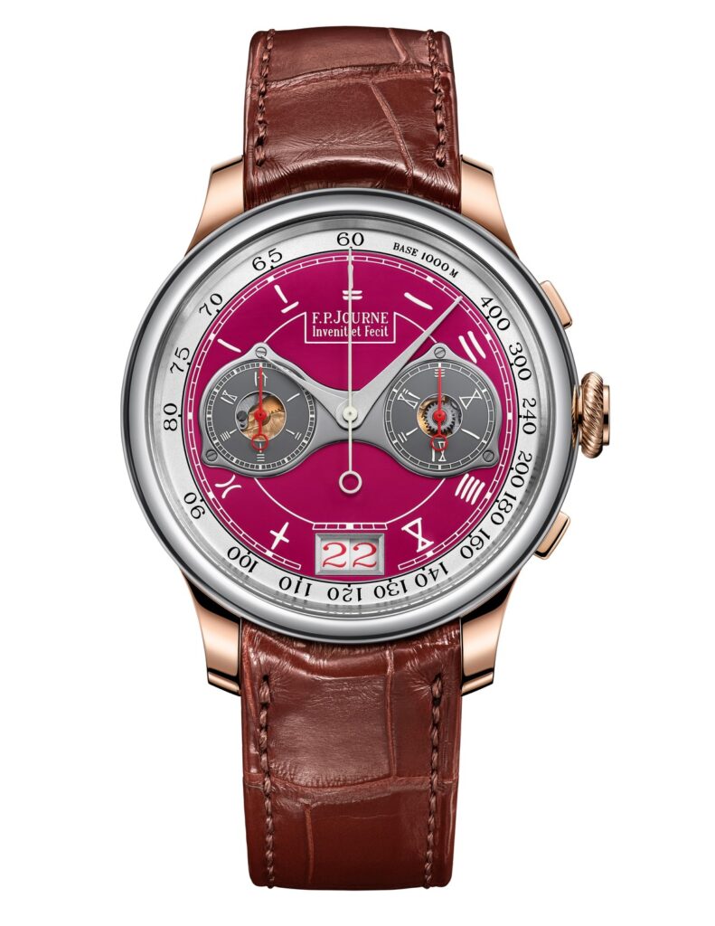 F.P.Journe, il quadrante del cronografo Fondation Prince Albert II de Monaco laccato color bordeaux, con numeri ispirati alle ossa oracolari