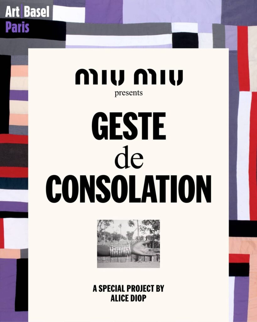Locandina di Geste de Consolation, il progetto di Alice Diop per Miu Miu ad Art Basel Paris
