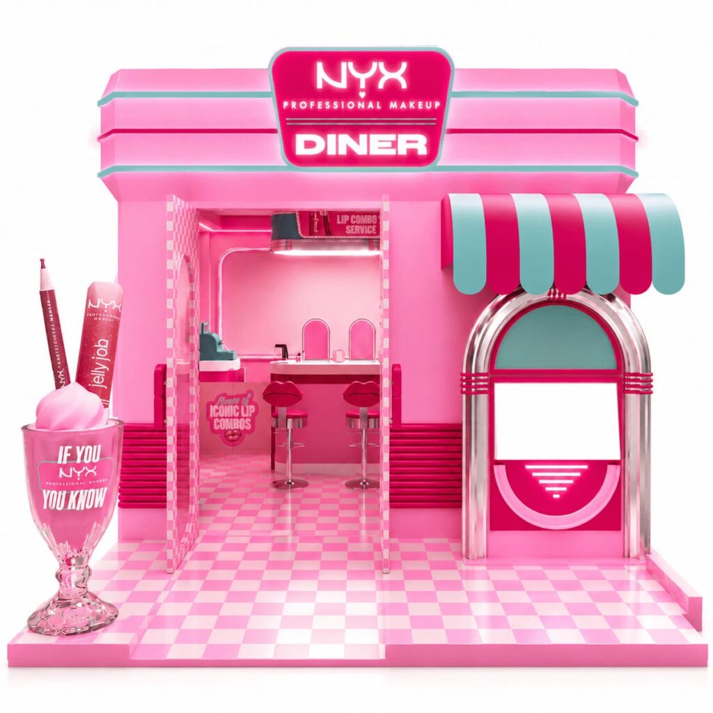 L'esterno del pop-up NYX Professional Makeup Diner in Piazza San Babila, Milano Beauty Week 2026