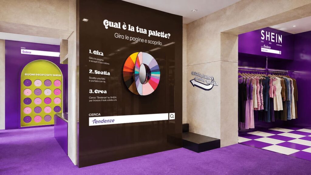 Postazione interattiva "Qual è la tua palette?" nello spazio SHEIN FW Hub