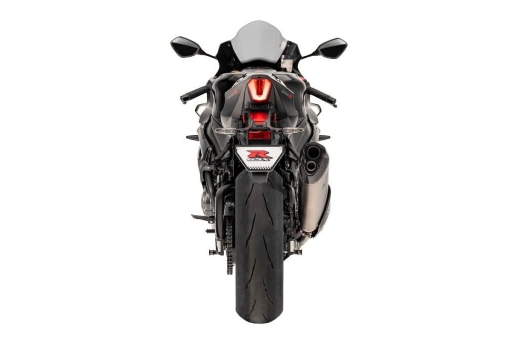 Suzuki GSX-R1000R Stealth, vista posteriore con il fanale acceso